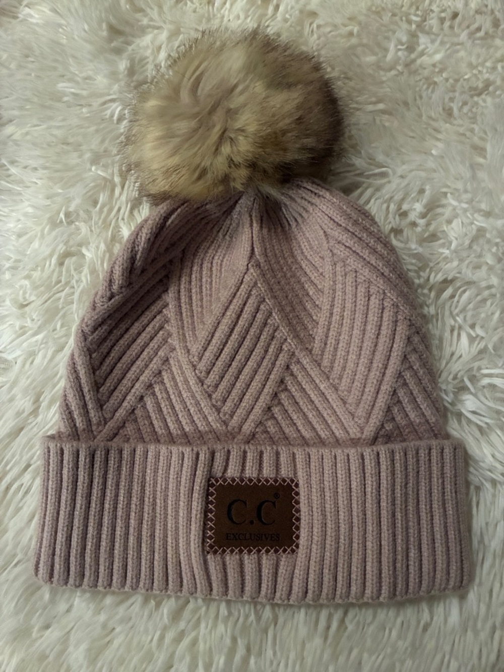 C.C. EXCLUSIVES Mauve Knit Pom Beanie